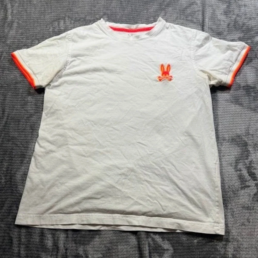Psycho Bunny Boys White Pima Cotton T-Shirt Neon Logo Size 4 RN125028